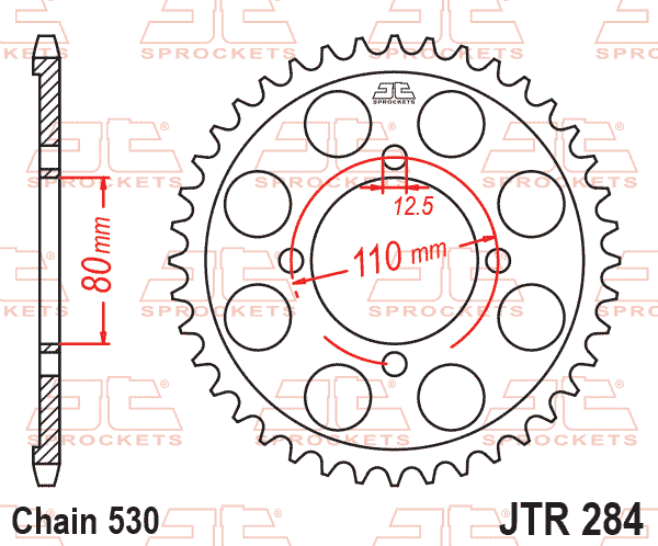 Lánckerék hátsó, 530-as lánchoz, JTR284.46