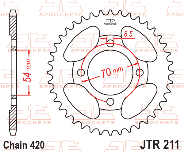 Lánckerék hátsó, 420-as lánchoz, JTR211.42