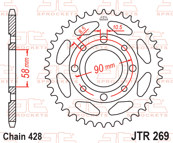 Lánckerék hátsó, 428-as lánchoz, JTR269.51