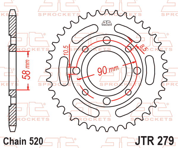 Lánckerék hátsó, 520-as lánchoz, JTR279.39