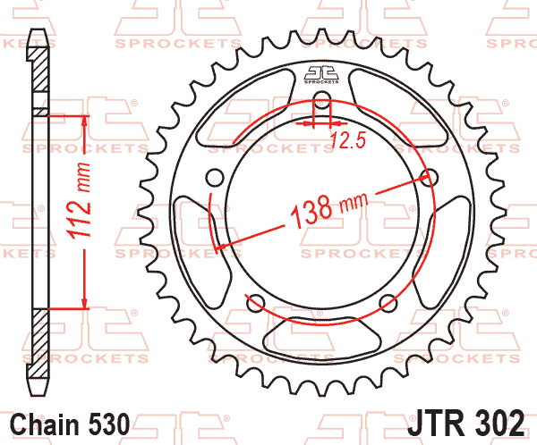Lánckerék hátsó, 530-as lánchoz, JTR302.44