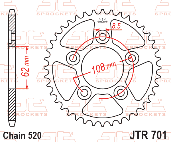 Lánckerék hátsó, 520-as lánchoz, JTR701.43