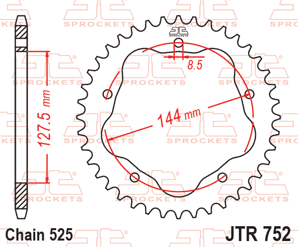 Lánckerék hátsó, 525-ös lánchoz, JTR752.45
