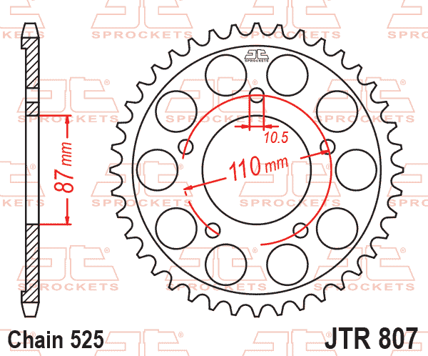 Lánckerék hátsó, 525-ös lánchoz, JTR807.49