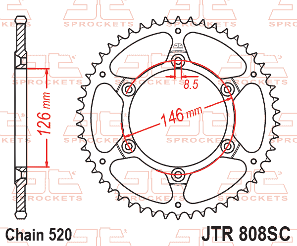 Lánckerék hátsó, 520-as lánchoz, JTR808.47ZBK
