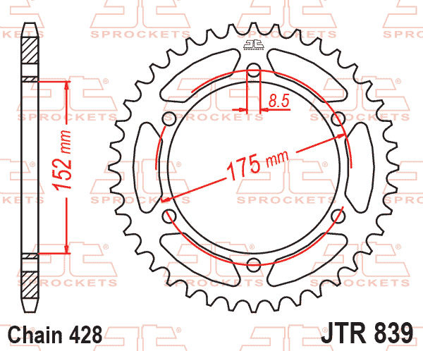 Lánckerék hátsó, 428-as lánchoz, JTR839.57ZBK