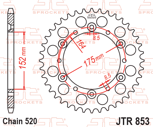 Lánckerék hátsó, 520-as lánchoz, JTR853.44