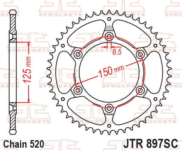 Lánckerék hátsó, 520-as lánchoz, JTR897.47