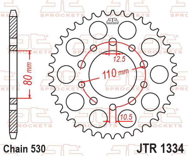 Lánckerék hátsó, 530-as lánchoz, JTR1334.43