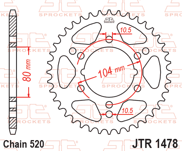 Lánckerék hátsó, 520-as lánchoz, JTR1478.43