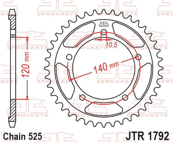 Lánckerék hátsó, 525-ös lánchoz, JTR1792.48