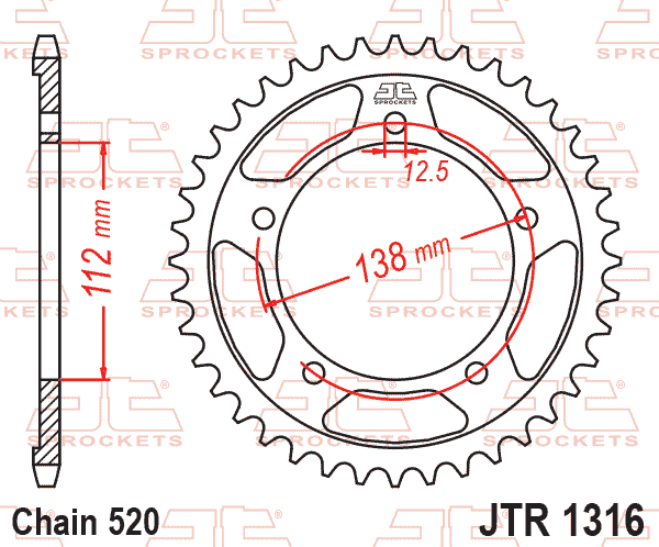 Lánckerék hátsó, 520-as lánchoz, JTR1316.