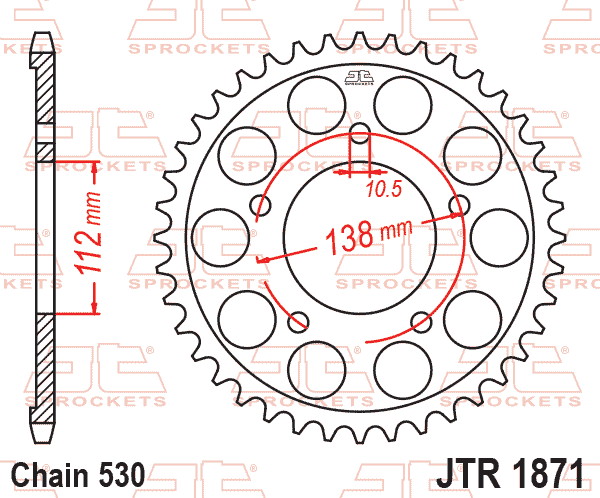 Lánckerék hátsó, 530-as lánchoz, JTR1871.