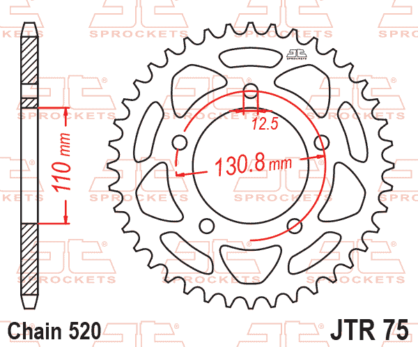 Lánckerék hátsó, 520-as lánchoz, JTR75.