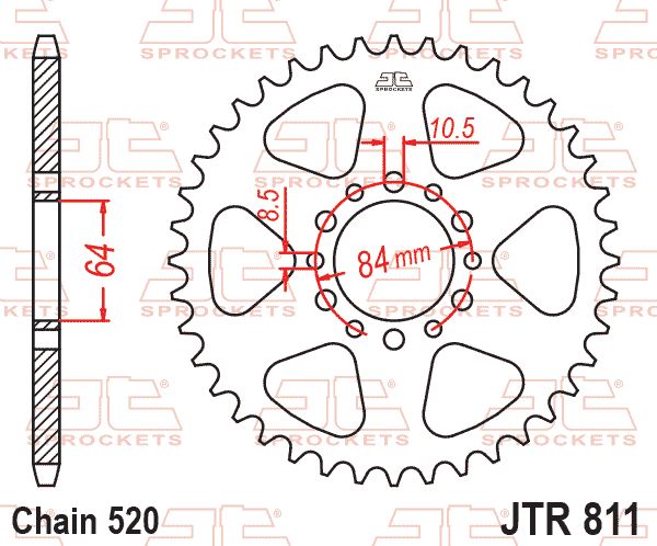 Lánckerék hátsó, 520-as lánchoz, JTR811.