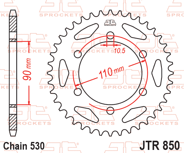 Lánckerék hátsó, 530-as lánchoz, JTR850.