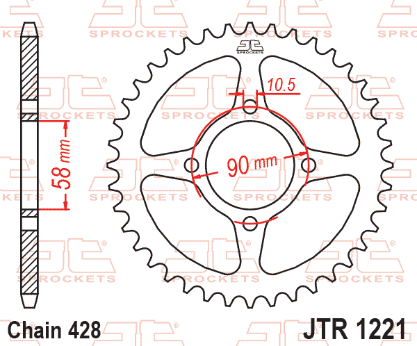 Lánckerék hátsó, 428-as lánchoz, JTR1221.