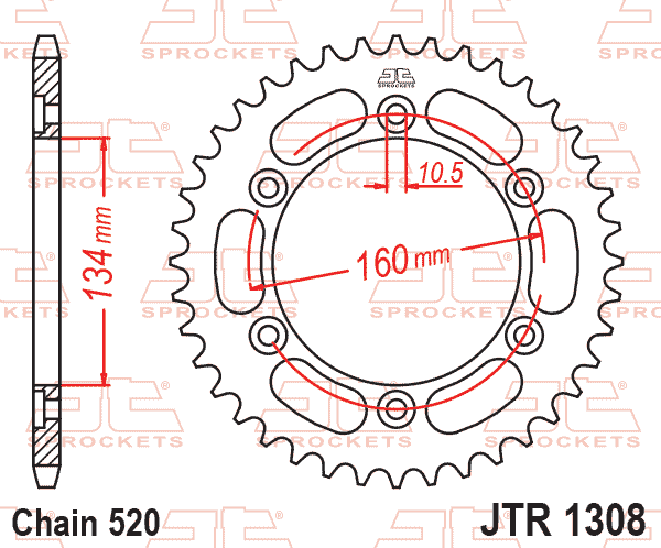 Lánckerék hátsó, 520-as lánchoz, JTR1308.