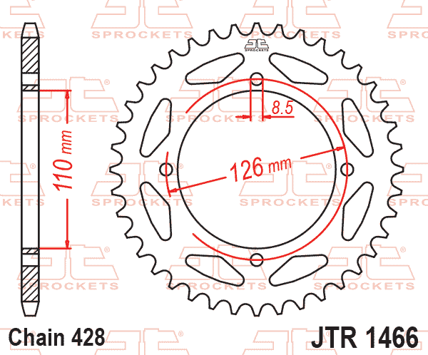 Lánckerék hátsó, 428-as lánchoz, JTR1466.