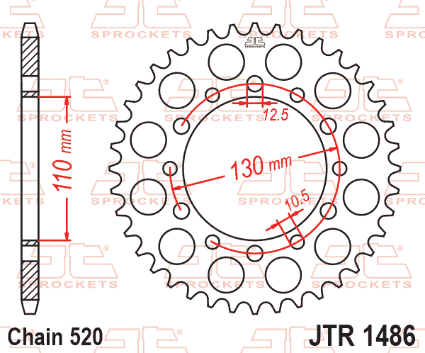 Lánckerék hátsó, 520-as lánchoz, JTR1486.
