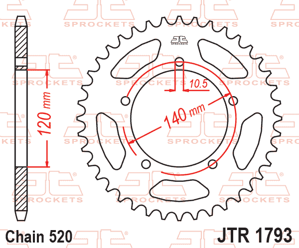 Lánckerék hátsó, 520-as lánchoz, JTR1793.