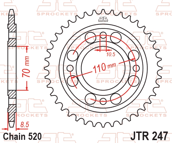 Lánckerék hátsó, 520-as lánchoz, JTR247.