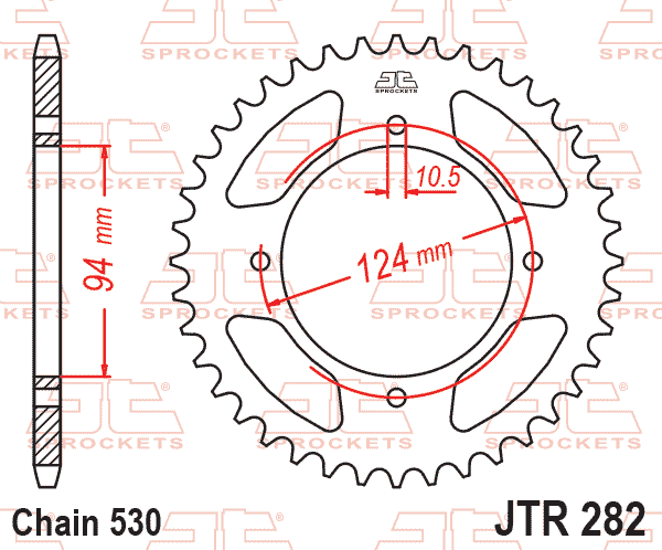 Lánckerék hátsó, 530-as lánchoz, JTR282.