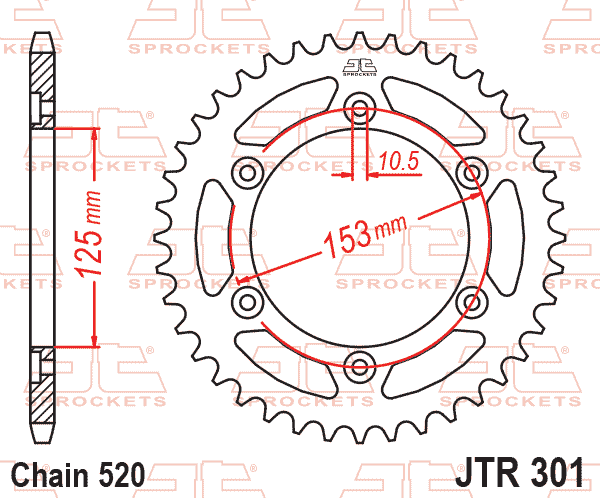 Lánckerék hátsó, 520-as lánchoz, JTR301.