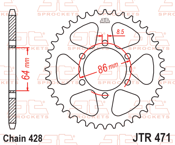 Lánckerék hátsó, 428-as lánchoz, JTR471.
