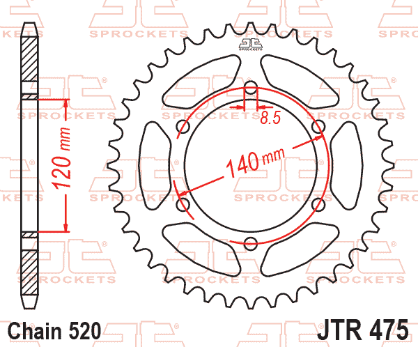 Lánckerék hátsó, 520-as lánchoz, JTR475.