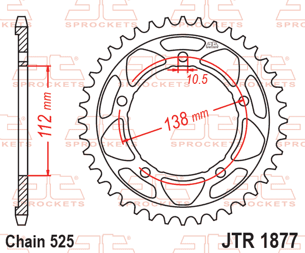 Lánckerék hátsó, 525-ös lánchoz, JTR1877.