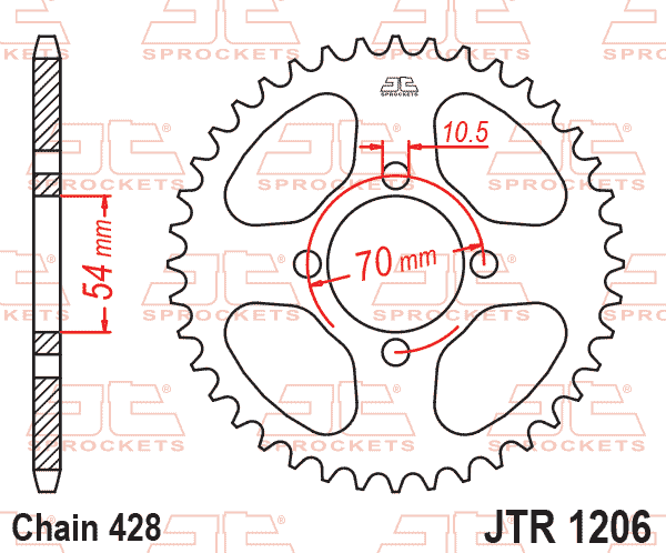 Lánckerék hátsó, 428-as lánchoz, JTR1206.