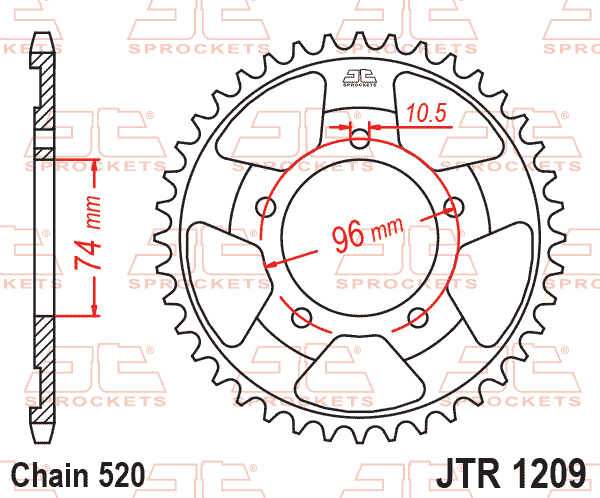 Lánckerék hátsó, 520-as lánchoz, JTR1209.