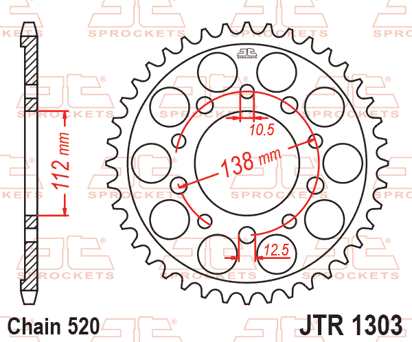 Lánckerék hátsó, 520-as lánchoz, JTR1303.
