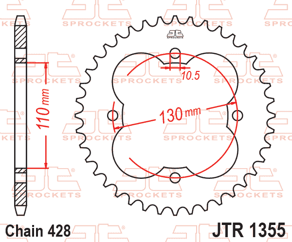Lánckerék hátsó, 428-as lánchoz, JTR1355.