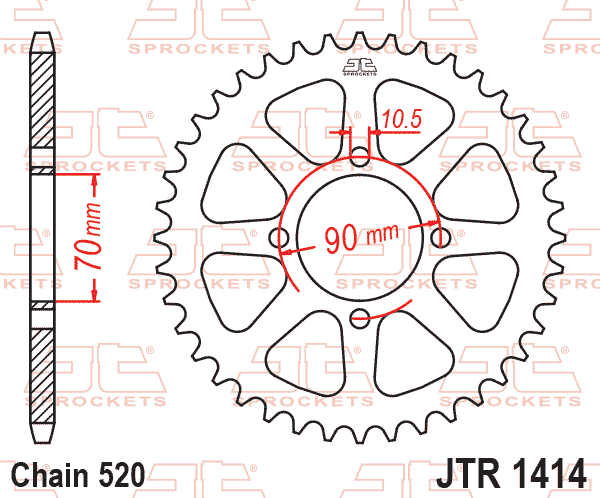 Lánckerék hátsó, 520-as lánchoz, JTR1414.