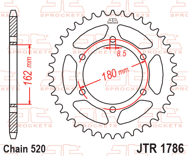 Lánckerék hátsó, 520-as lánchoz, JTR1786.