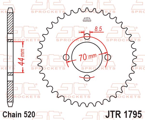 Lánckerék hátsó, 520-as lánchoz, JTR1795.