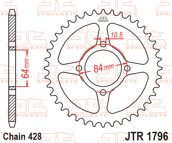 Lánckerék hátsó, 428-as lánchoz, JTR1796.
