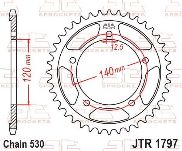 Lánckerék hátsó, 530-as lánchoz, JTR1797.
