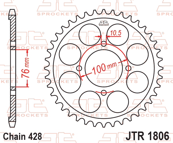 Lánckerék hátsó, 428-as lánchoz, JTR1806.
