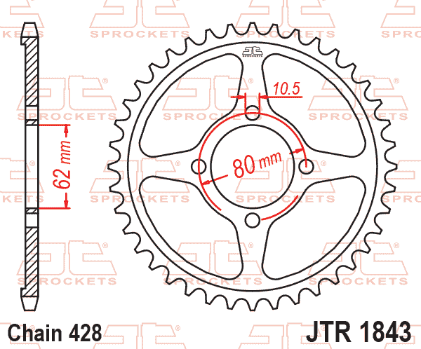 Lánckerék hátsó, 428-as lánchoz, JTR1843.