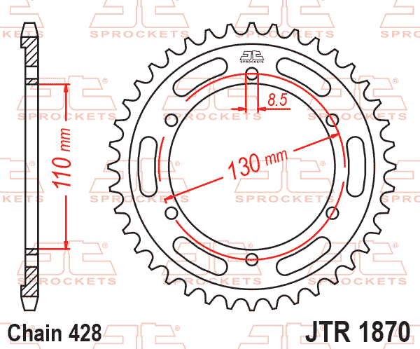 Lánckerék hátsó, 428-as lánchoz, JTR1870.