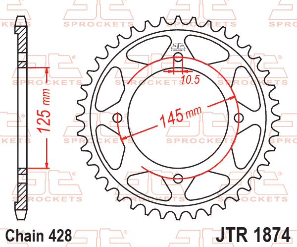 Lánckerék hátsó, 428-as lánchoz, JTR1874.