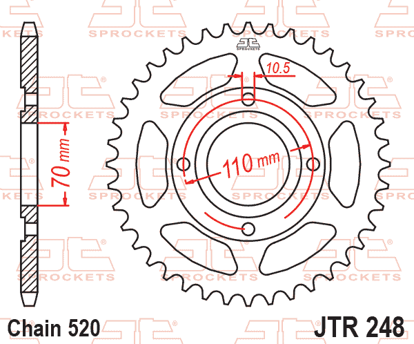 Lánckerék hátsó, 520-as lánchoz, JTR248.