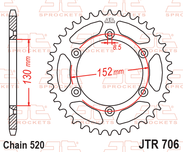 Lánckerék hátsó, 520-as lánchoz, JTR706.