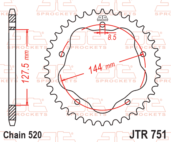 Lánckerék hátsó, 520-as lánchoz, JTR751.