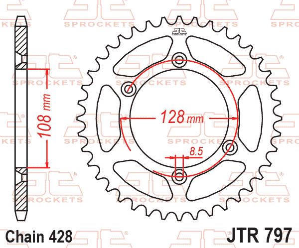 Lánckerék hátsó, 428-as lánchoz, JTR797.
