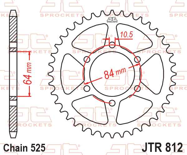 Lánckerék hátsó, 525-ös lánchoz, JTR812.
