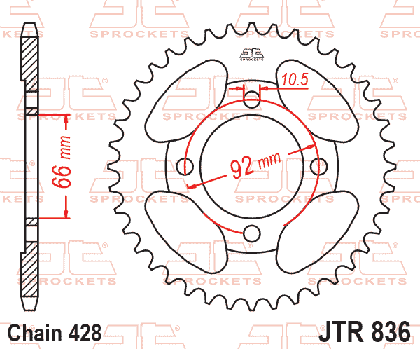 Lánckerék hátsó, 428-as lánchoz, JTR836.